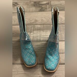 Roper Turquoise Floral Heeled Boots